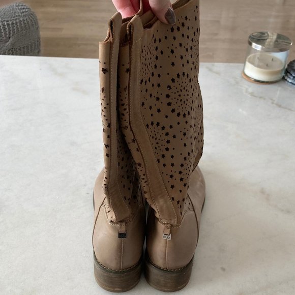 Rud by Rudsak tall / mid calf western leather boots, star cut outs, tan / taupe - Picture 8 of 14